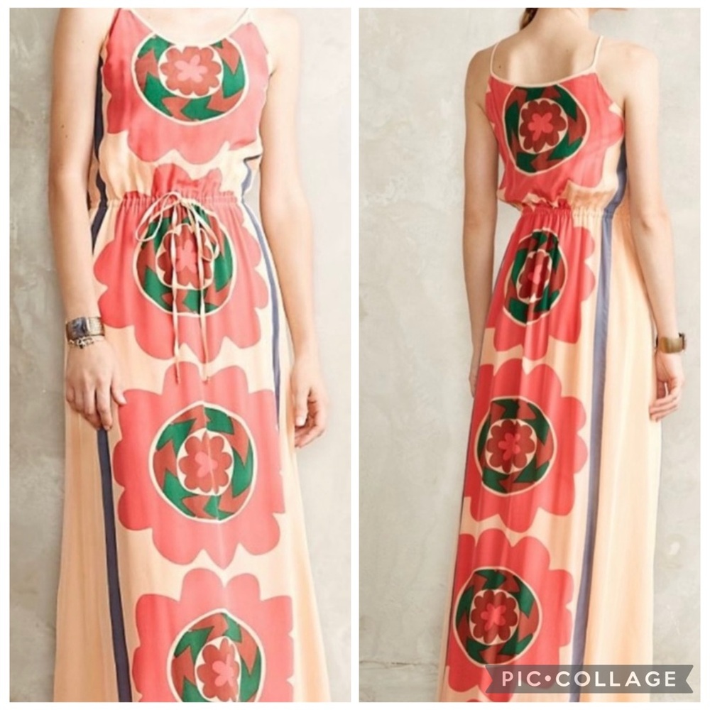 Anthropologie Anupamaa Silk Floral Costa Mira Maxi Dress EUC Size XS